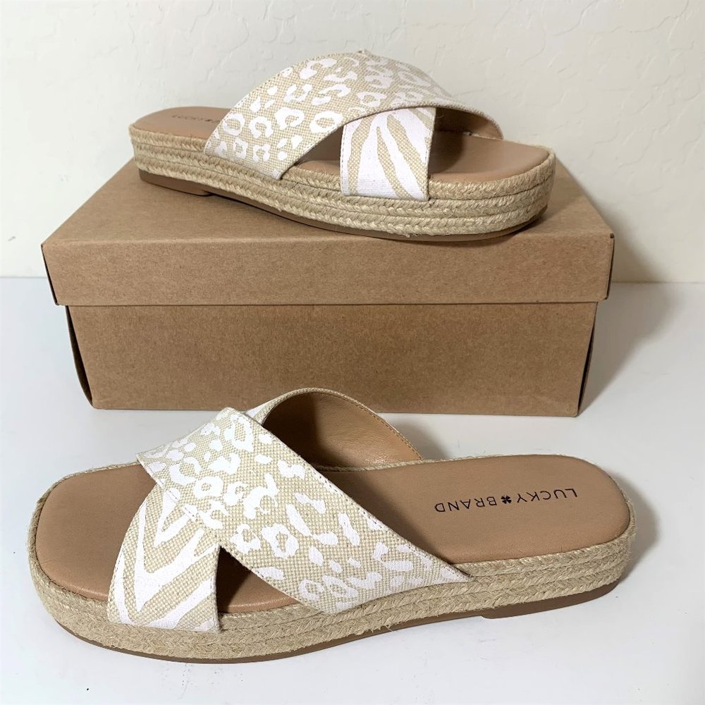 Lucky Brand Gayte Slip On Sandals Espadrilles Slides Natural Tigre Size 9 NEW